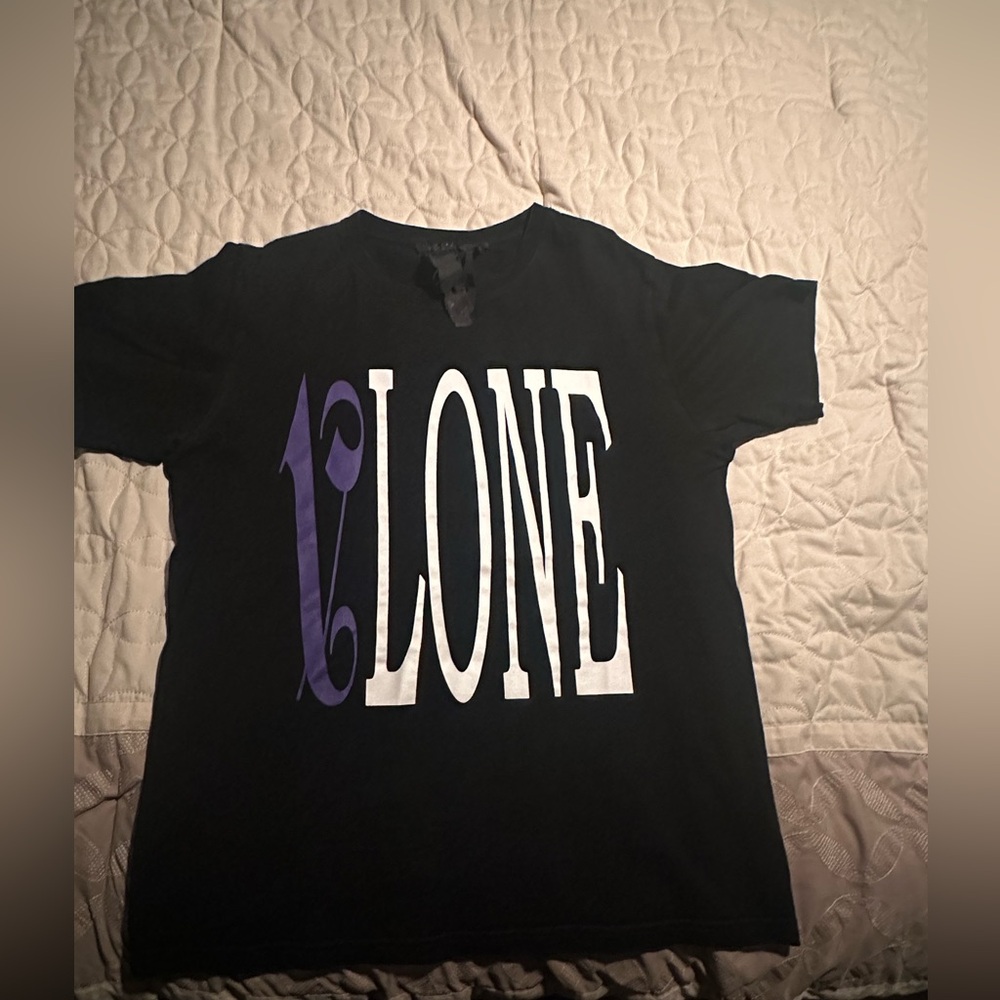 VLONE Men Tee in Black and White with Purple Accent